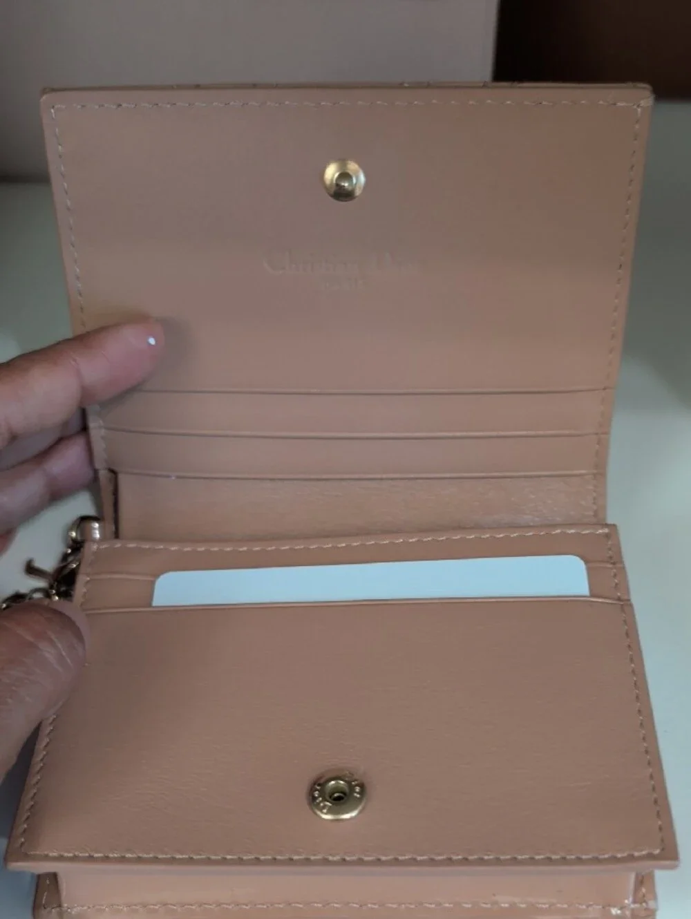 Taupe Patent Leather Zip Wallet with Gold Hardware